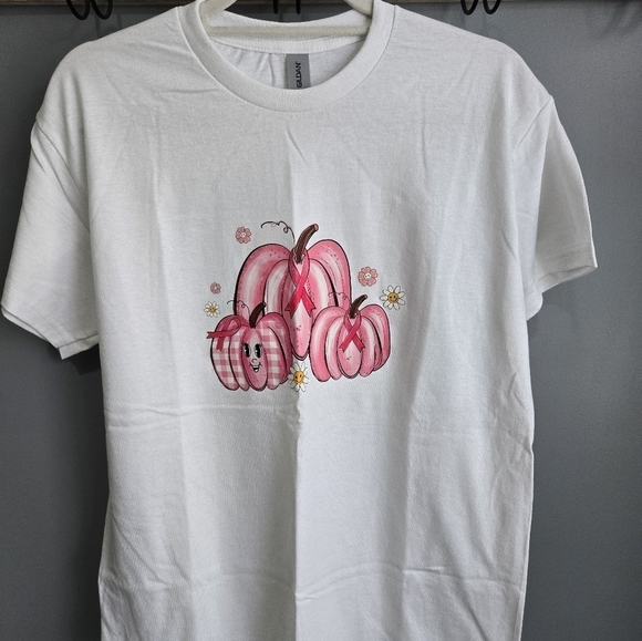 PUMPKIN PINK RIBBON BREAST CANCER AWARENESS GRAPHIC TEE - Picture 5 of 6